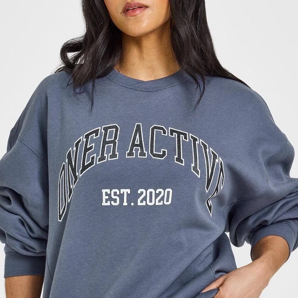 Oner Active Blue Crew Neck Sweater with Ribbed Cuffs